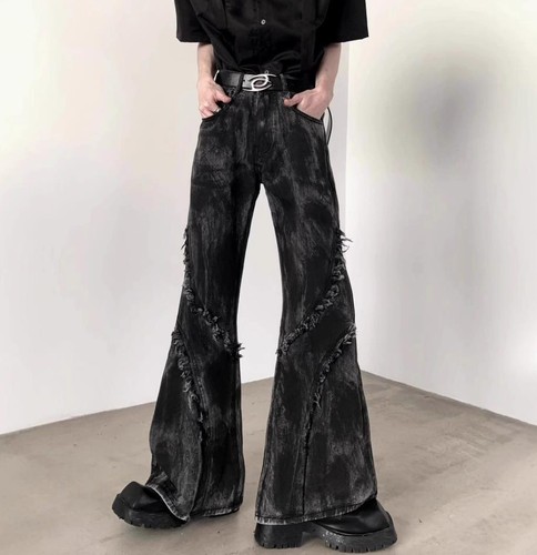 Jeans uomo denim nero svasato
