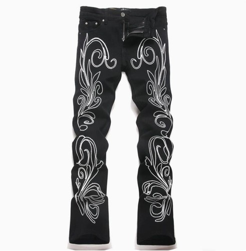 Jeans uomo denim nero svasato